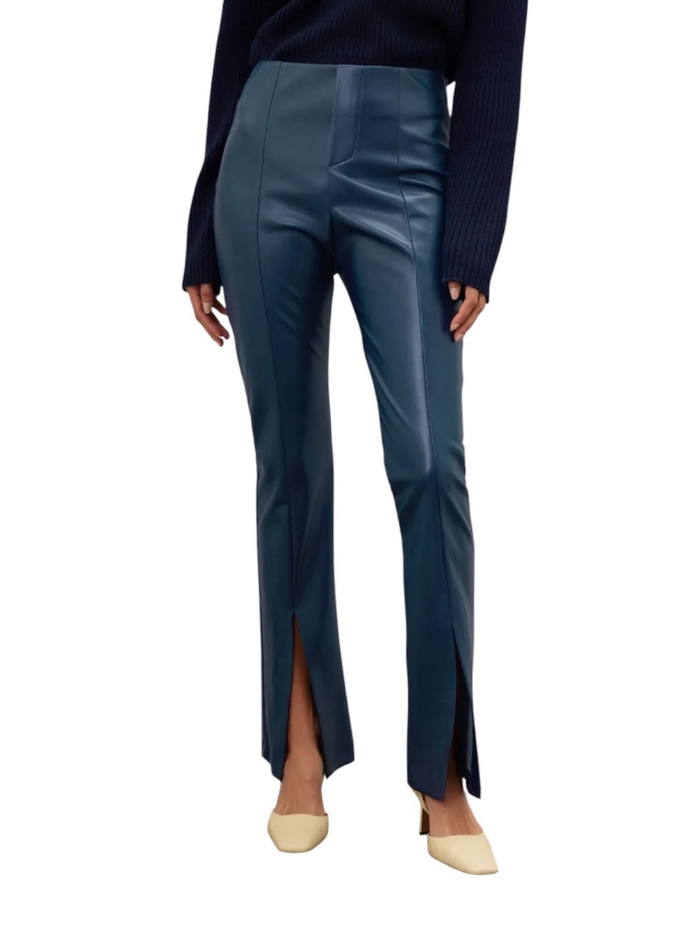 Fifteen Twenty- High-Rise Teal Faux Leather Slim Pants with Front Slit Size S